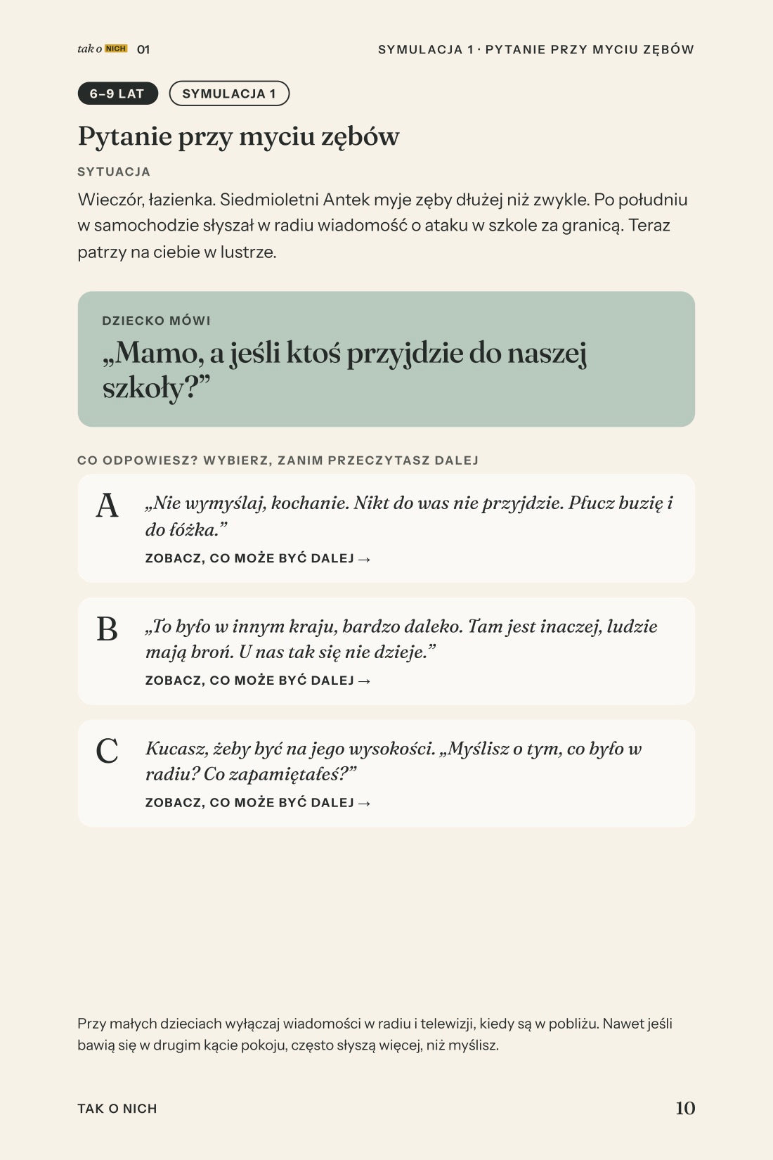 Mamo, boję się iść do szkoły: strona 10, symulacja rozmowy 1